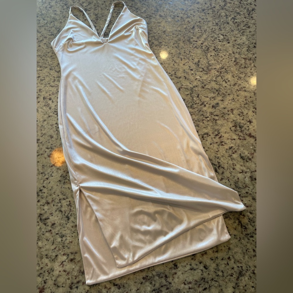 Women’s silver racer back midi slip dress size 8